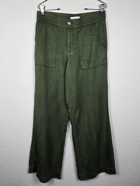 LOFT Olive Green Wide Leg Utility Pants Elastic Waist Cargo Trouser Sz 4